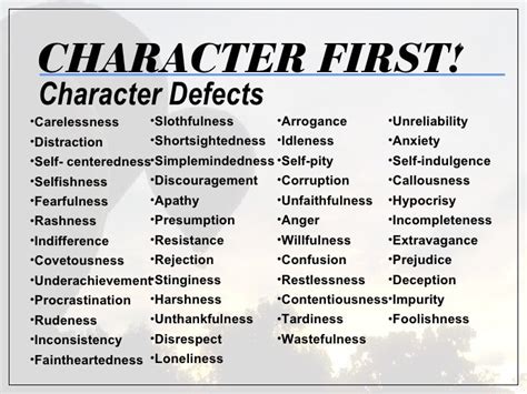 Examples Of Character Defects Aa