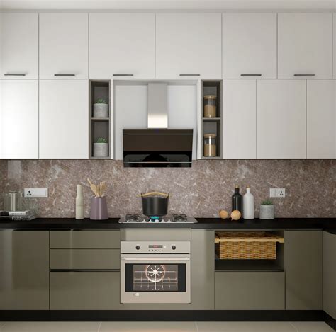 The L-shaped autumn leaf premium kitchen offers a lot of storage space ...