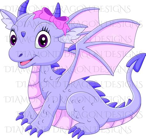 Cute Girl Dragon Baby Dragon Cute Little Girl Dragon Purple | Etsy