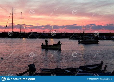 Fishing Boats at Sunset in Port Stock Image - Image of draft, nature ...