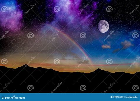 Moon night rainbow stock image. Image of purple, imaginary - 72818647