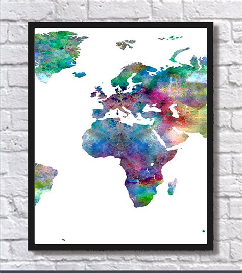 Watercolor World Map Art Print World Map Travel Map of the | Etsy