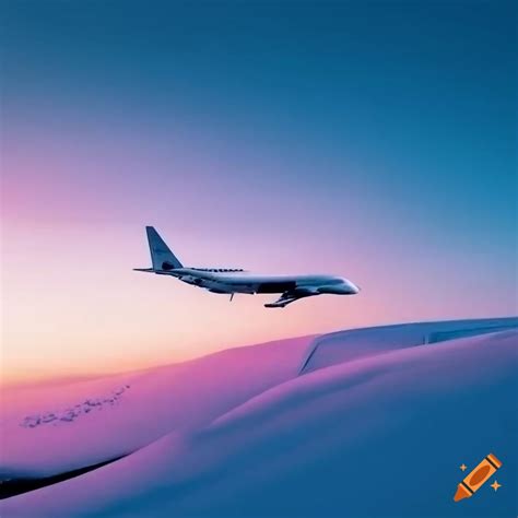 Airplane flying in a snowy sky