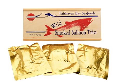 Amazon.com : Smoked Salmon Trio, 22 Oz in Wood Legacy Gift Box : Salmon Seafood : Grocery ...