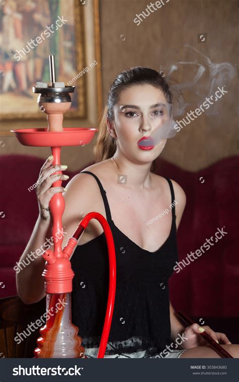 Beautiful Woman Smoking Hookah Bar Beautiful Stock Photo (Edit Now) 303843680