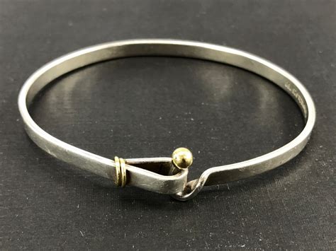 Tiffany & Co Sterling Silver & 18K Gold Hook Eye Bangle Bracelet — Queen May