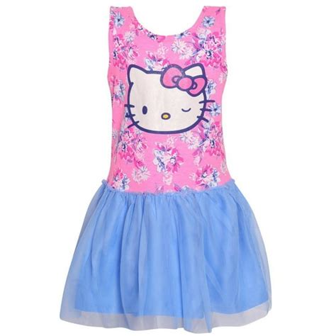 Hello Kitty - Hello Kitty Little Girls Pink Blue Flower Print Drop ...