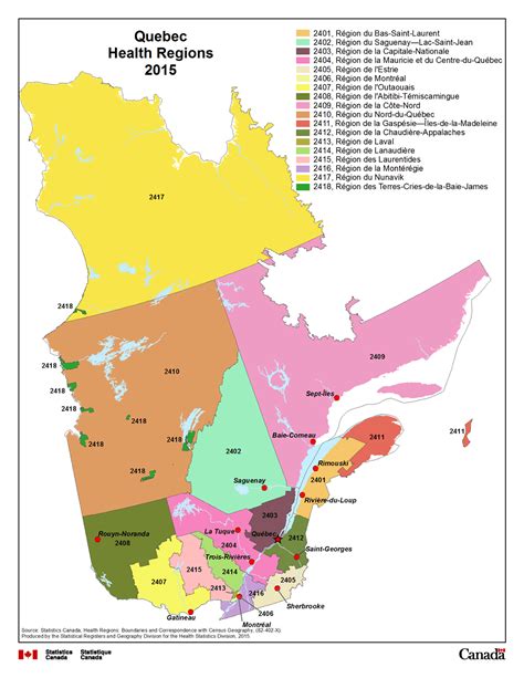 Map 5 Quebec Health Regions, Health Regions, 2015