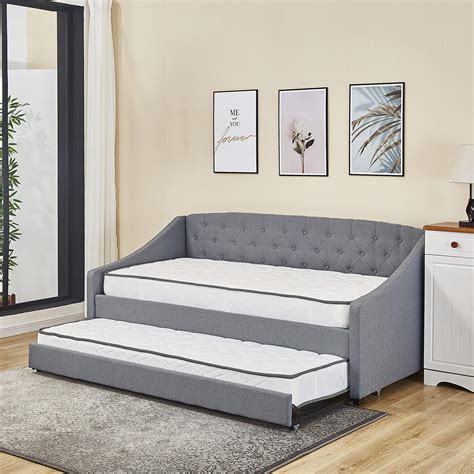 Buy KOSY KOALA Linen fabric daybed grey sofa bed with underbed trundle living room bedroom ...