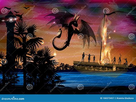 Dragon Black Fire on the Background Stock Illustration - Illustration ...