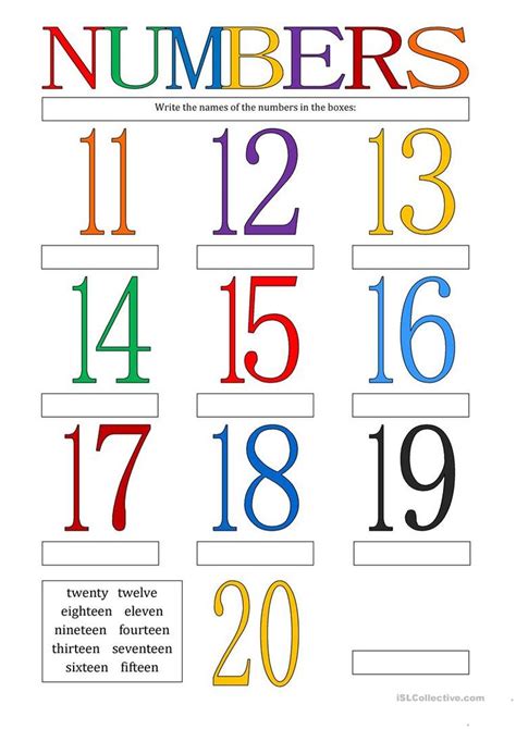 Numbers 11 20 English Esl Worksheets | Number words worksheets, Kids math worksheets, Worksheets