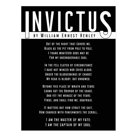 Invictus - Powerful inspirational poem poster Postcard | Zazzle.com ...