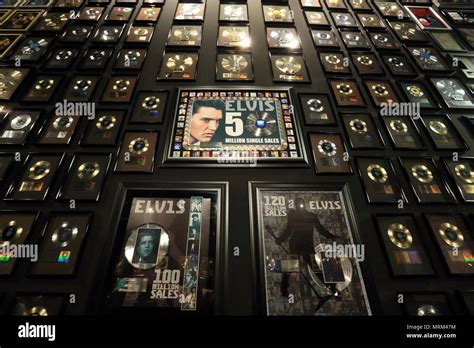 Collection of gold and platinum records display at Elvis The ...