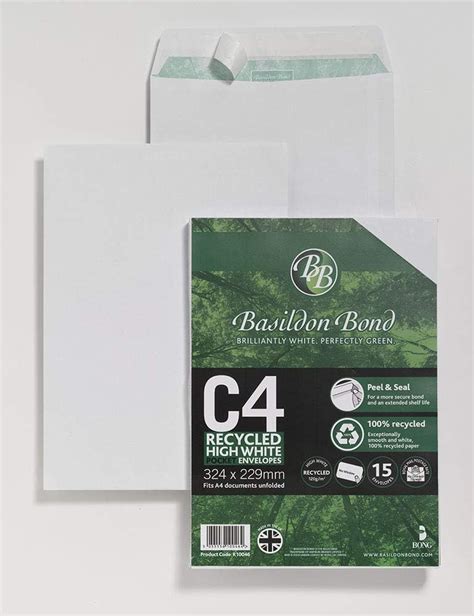 Basildon Bond C4 Recycled White 120gsm Peel & Seal Pocket, Pack 15 Envelopes – BigaMart