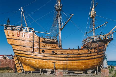 Carrack VICTORIA on the hard at Punta Arenas, Chile / replica of first ship to circumnavigate ...