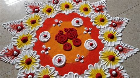 Beautiful & Innovative Mahalaxmi Charan Rangoli Design | Laxmi Puja Rangoli | Rangoli By Ansh ...