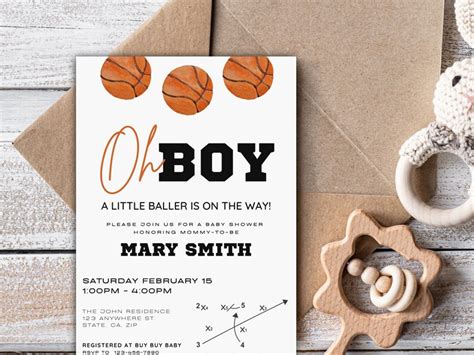 Basketball Baby Shower Evite, Baby Boy Baby Sprinkle Invitation, Boy Baby Shower Basketball ...