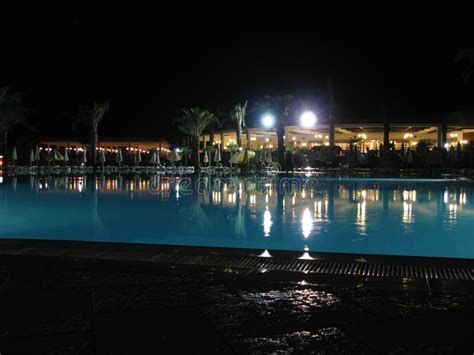 Night Scene of Swimming Pool at Modern Resort Stock Photo - Image of ...