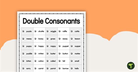 Word Study List - Double Consonants | Teach Starter