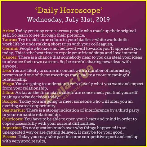 31st July 2019 Horoscope - Revive Zone