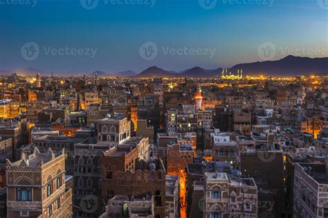 Panorama of Sanaa at night, Yemen 798824 Stock Photo at Vecteezy