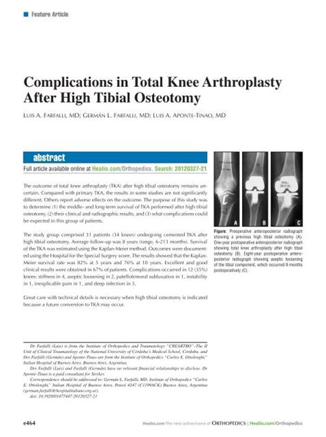 Complications In Total Knee Arthroplasty After High Tibial Osteotomy ...