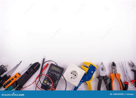 Electrician Equipment on White Background Stock Photo - Image of ...