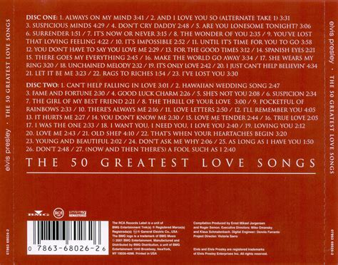 Carátula Trasera de Elvis Presley - The 50 Greatest Love Songs - Portada
