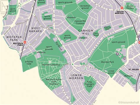 Merton (London borough) retro map giclee print – Mike Hall Maps ...