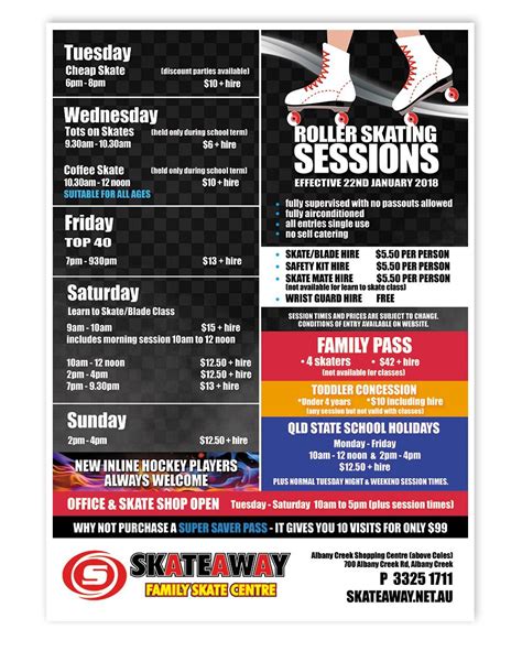 Session Times - General - Skateaway Family Skate Centre, Albany Creek ...