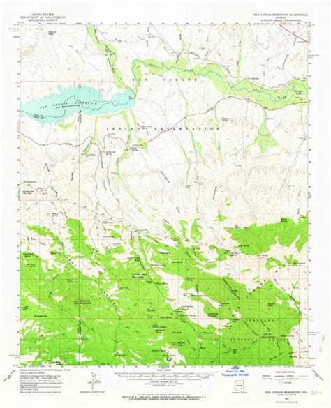 San Carlos Reservoir, Arizona 1962 (1963) USGS Old Topo Map Reprint 15x15 AZ Quad 315000 - OLD MAPS