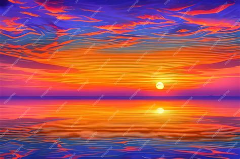 Premium AI Image | A painting of a sunset with the sun setting on the horizon.