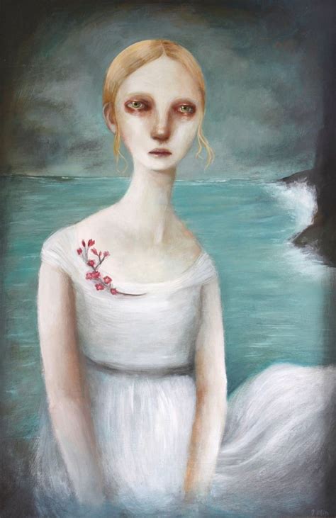 a painting of a woman in a white dress with flowers on her neck and chest