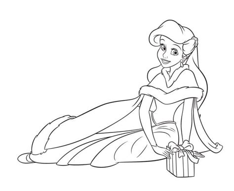 Princess Ariel and Christmas Gift coloring page - Download, Print or Color Online for Free