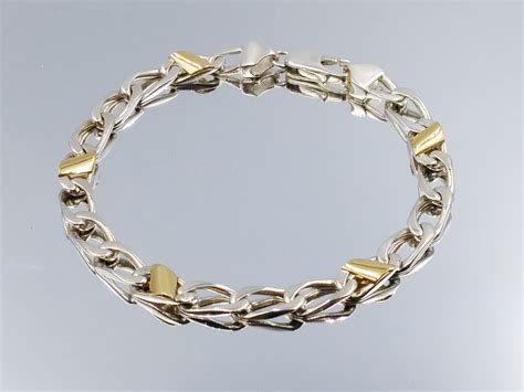 Tiffany & Co. - Cuban Link 18k Gold & Sterling Silver Italy Bracelet 7. ...