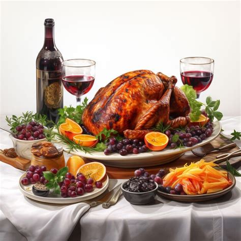 Premium AI Image | a banner of a traditional thanksgiving dinner table white background