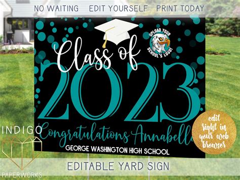 Printable 2023 Graduation Lawn Sign Custom Teal & Black Modern Grad ...