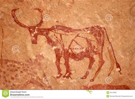 Cave painting of Bull - Tadrart Acacus Mountains, West Sahara, Libya UNESCO World Heritage Site ...