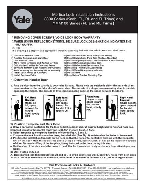 Mortise Lock Installation Instructions 8800 Series - Access Hardware ...