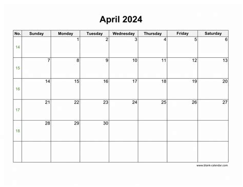 Download April 2024 Blank Calendar with US Holidays (horizontal)