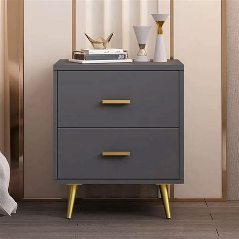 Modern Minimalist Gray Nightstand 2-Drawer Bedside Table