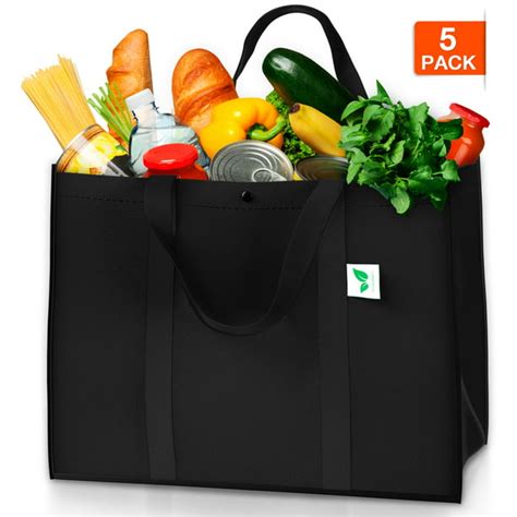 Reusable Grocery Bags (5 Pack, Black) - Hold 50+ lbs - Extra Large ...