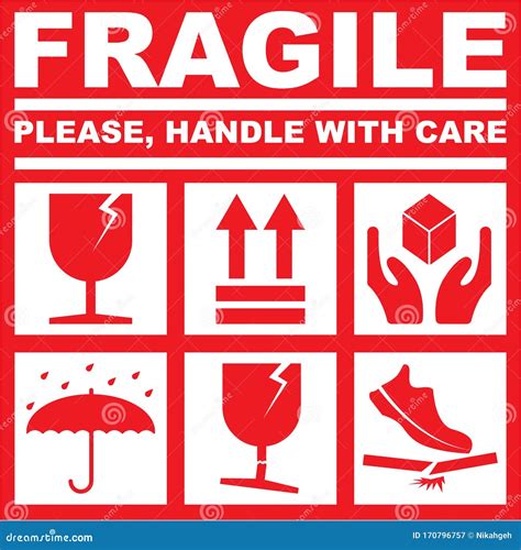 FRAGILE PLEASE HANDLE with CARE - WHITE RED COLOR Stock Illustration - Illustration of fragile ...