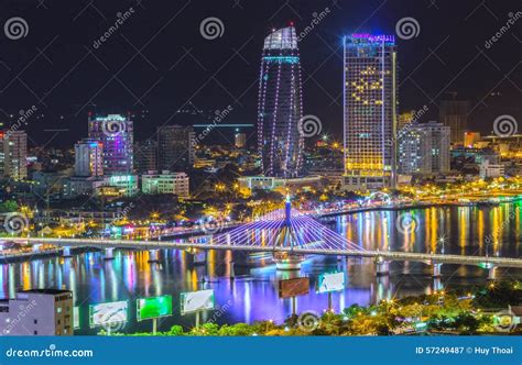 Danang city nightlife stock image. Image of light, panoramic - 57249487