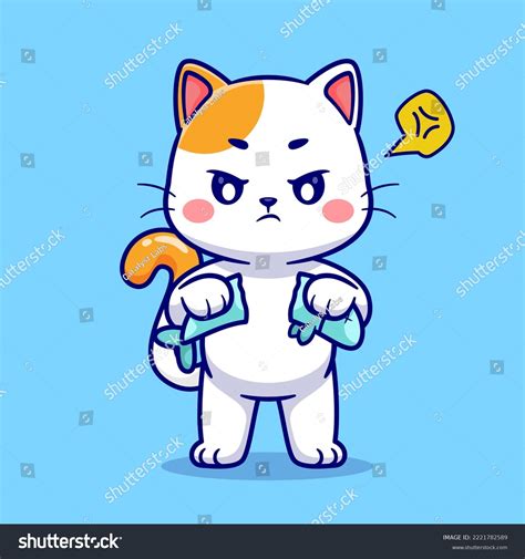 Cute Angry Cat Tearing Fish Cartoon Stock Vector (Royalty Free) 2221782589 | Shutterstock