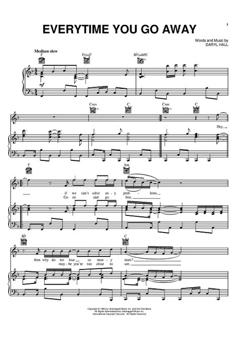 Everytime You Go Away" Sheet Music by Paul Young for Piano/Vocal/Chords - Sheet Music Now