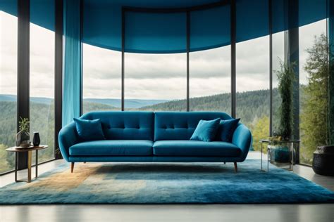 Blue Sofa Against Big Window Free Stock Photo - Public Domain Pictures