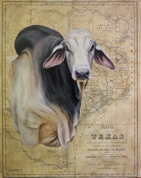 Brahman Bull - Acrylic on vintage reproduced map. Animals Artwork ...