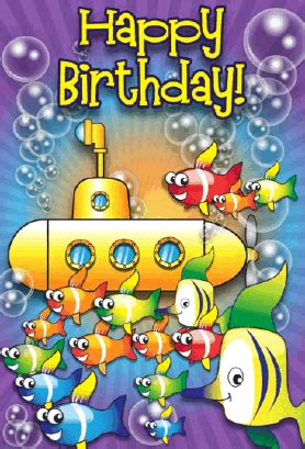 Kids who love the ocean and fish will enjoy receiving this birthday card featuring cartoon fish ...