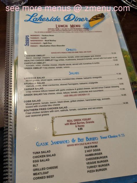 Menu at Lakeside Diner restaurant, Ringwood